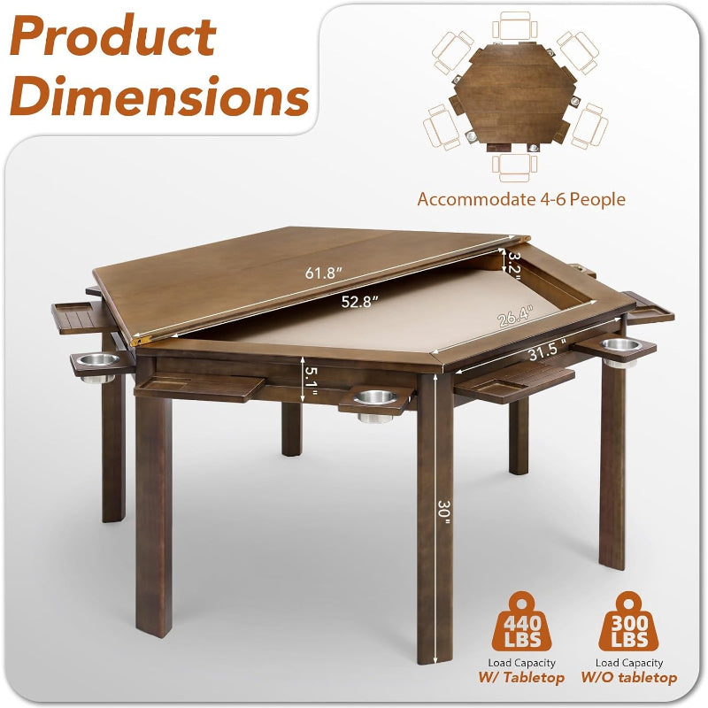 Hex Solid Wood Game Dining Table