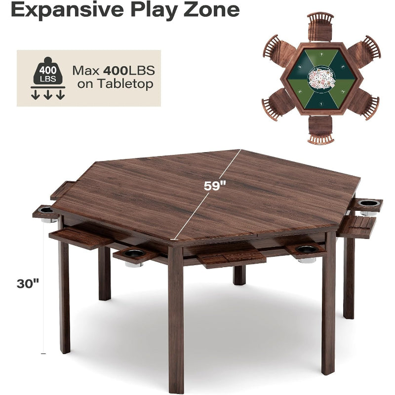 60" Walnut Hex Poker Game Table