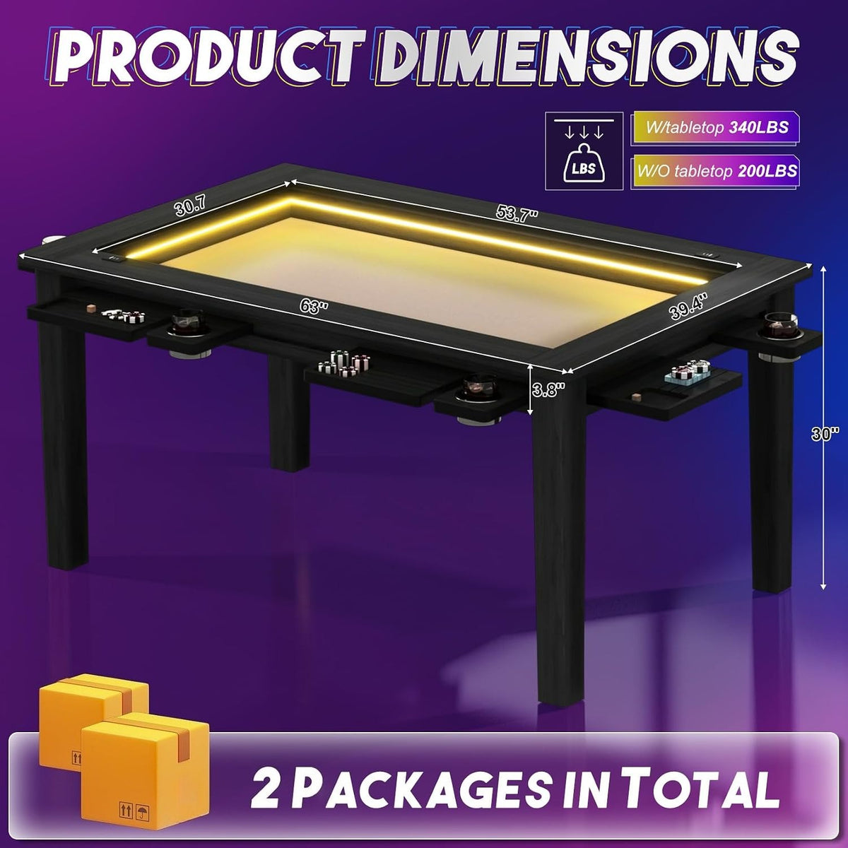 LED Removable Top Game Dining Table