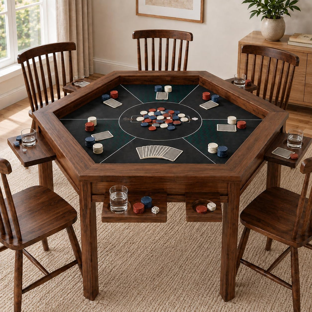60" Walnut Hex Poker Game Table