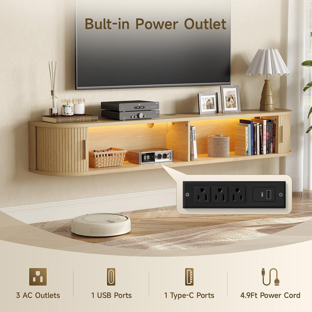 63" Oak Floating TV Stand