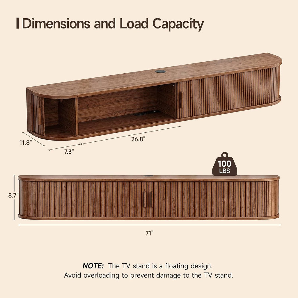 71" Walnut Floating TV Stand