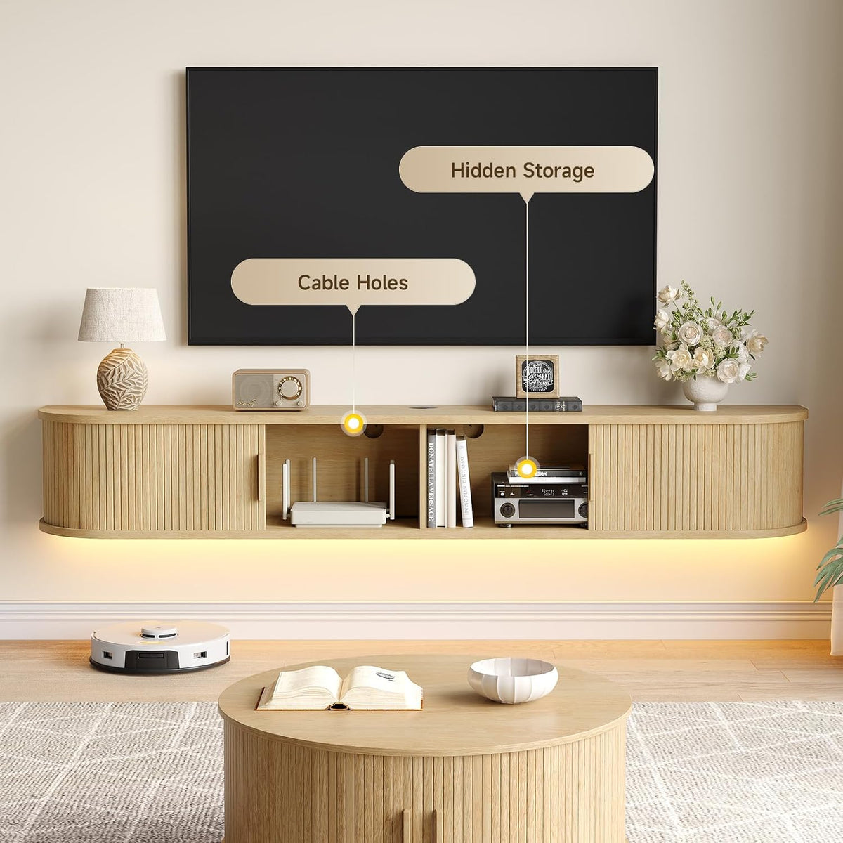 63" Oak Floating TV Stand