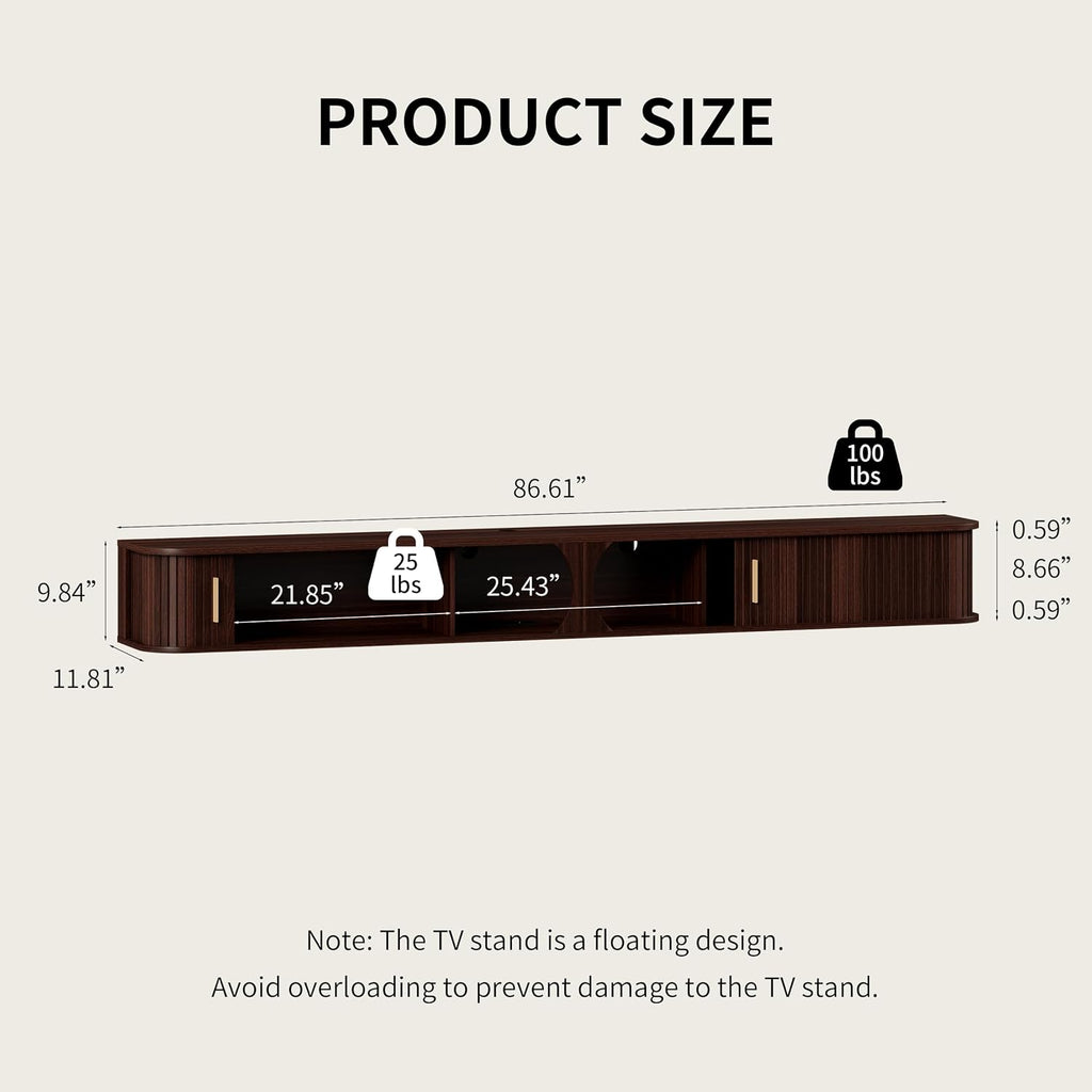 86.6" Walnut Floating RGB TV Console