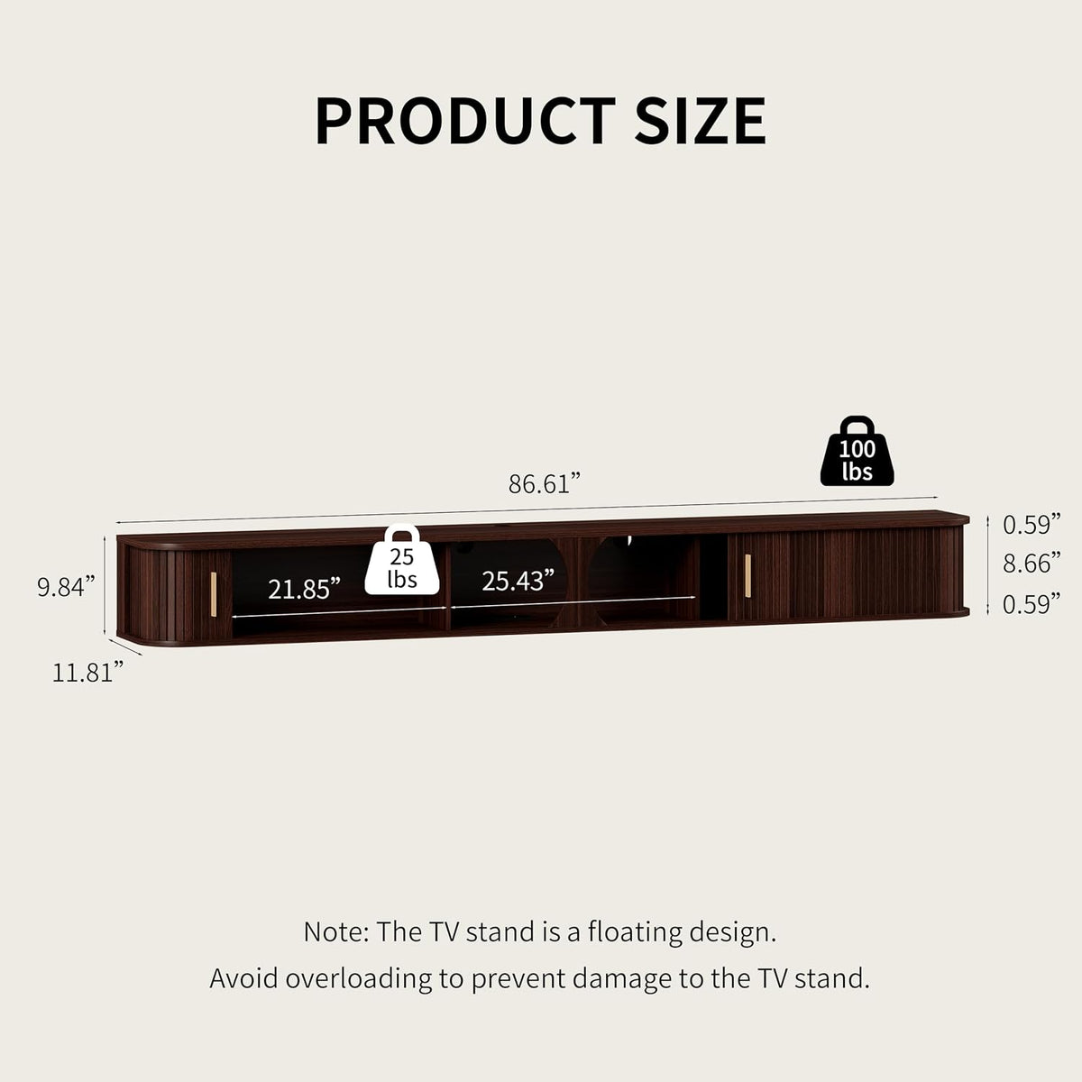 86.6" Walnut Floating RGB TV Console