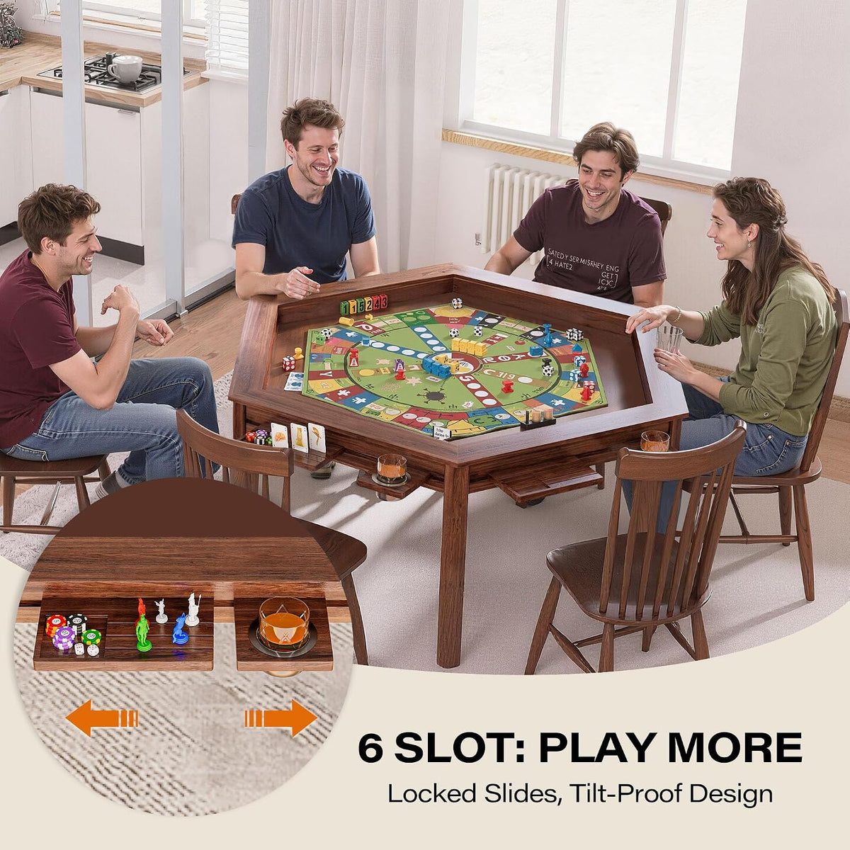 60" Walnut Hex Poker Game Table