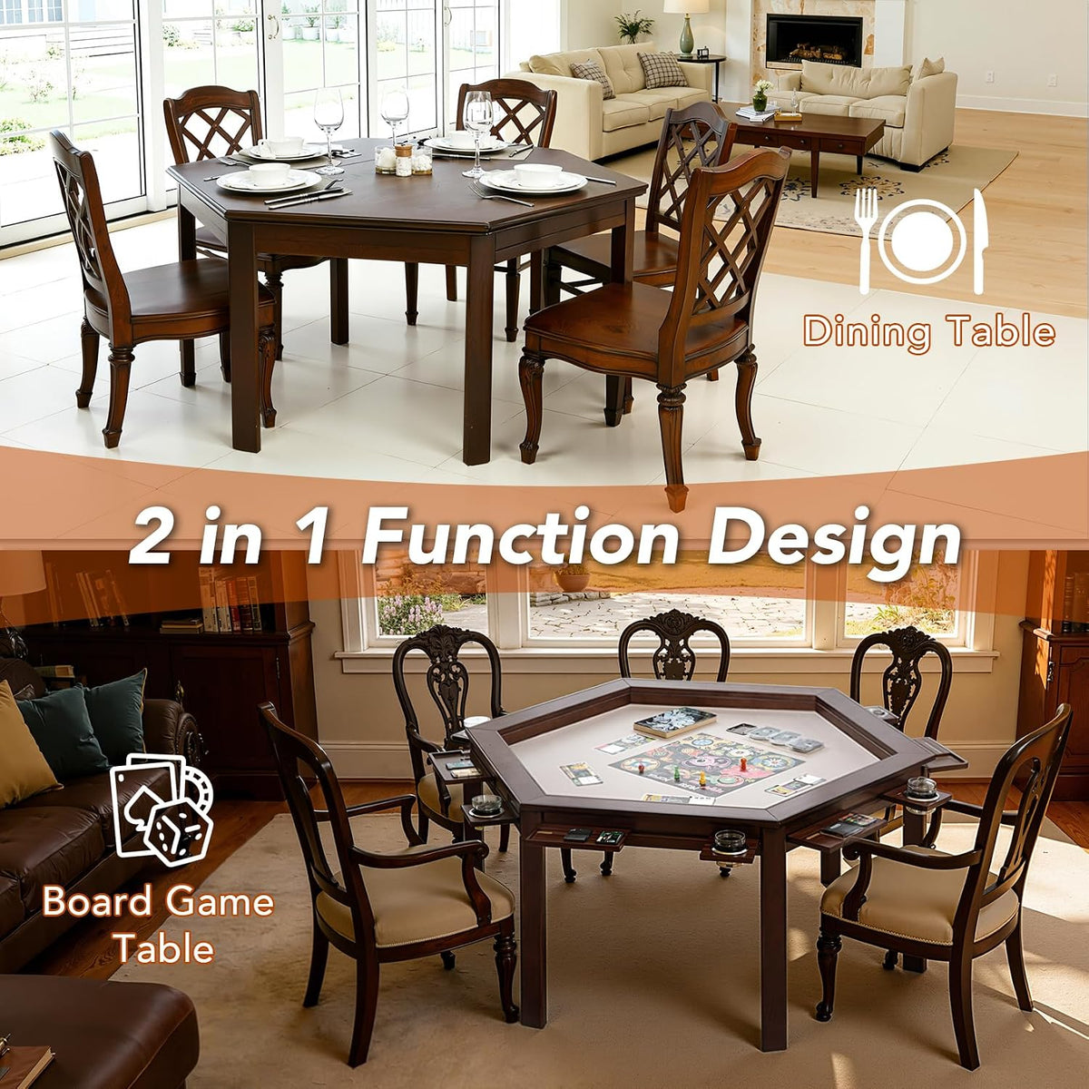 Black Walnut Hex Game Dining Table