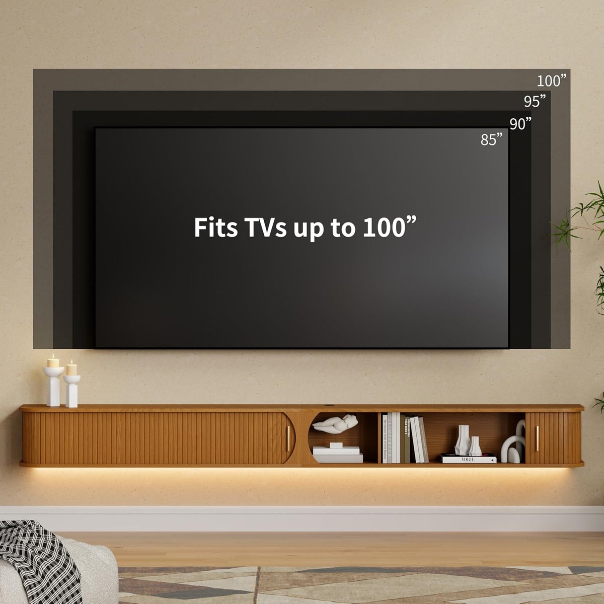 Yellow Oak Floating LED TV Console
