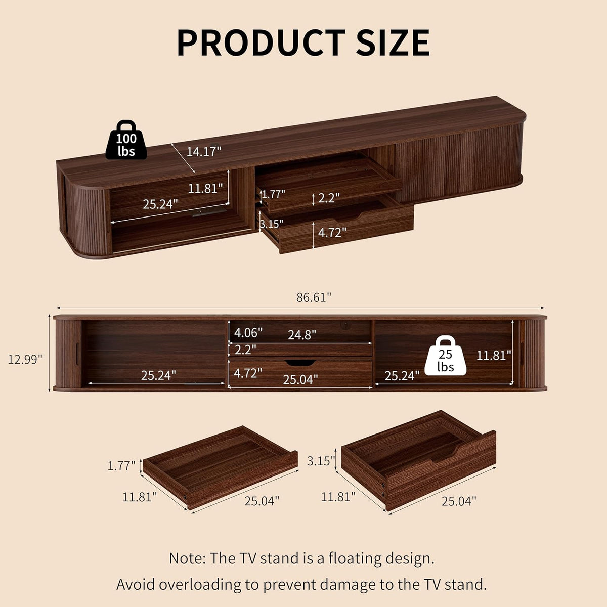 Walnut Floating Fluted TV Stand