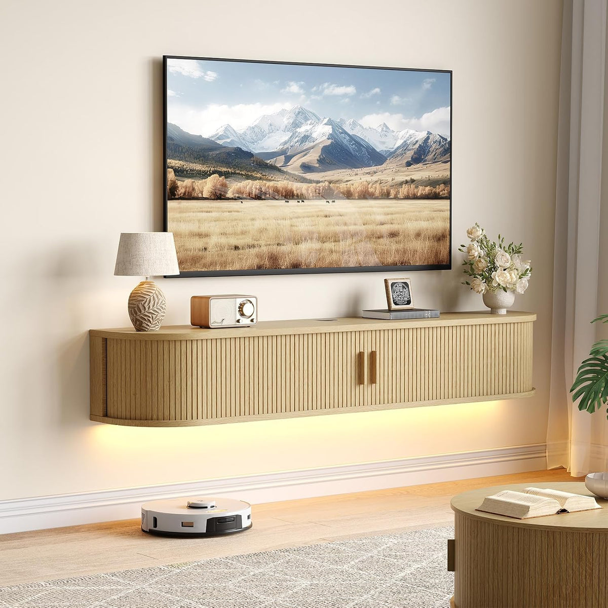 63" Oak Floating TV Stand