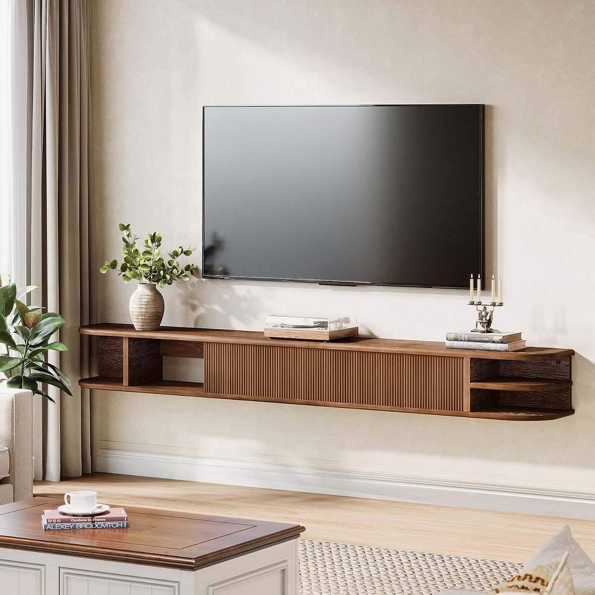 71" Solid Wood Floating TV Stand