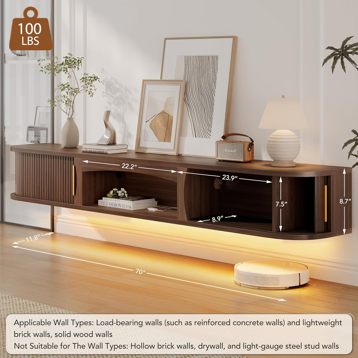 70" Floating LED TV Stand