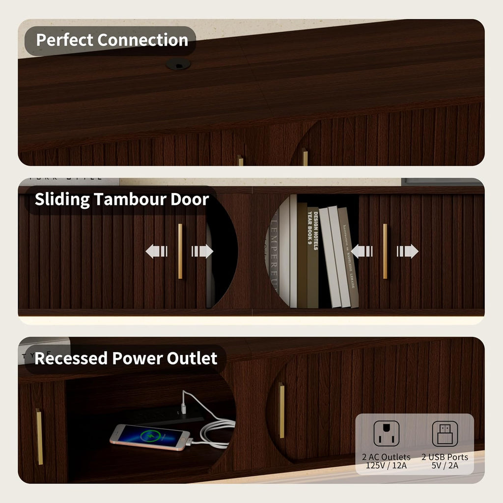 86.6" Walnut Floating RGB TV Console