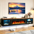 Walnut & Black Floating Fireplace TV Stand
