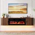 70" Walnut Floating Fireplace TV Stand