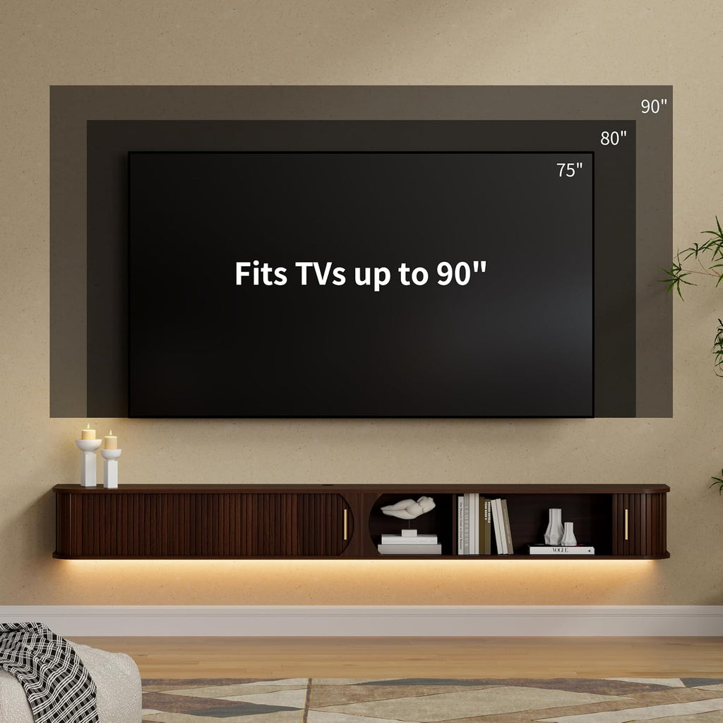 86.6" Walnut Floating RGB TV Console
