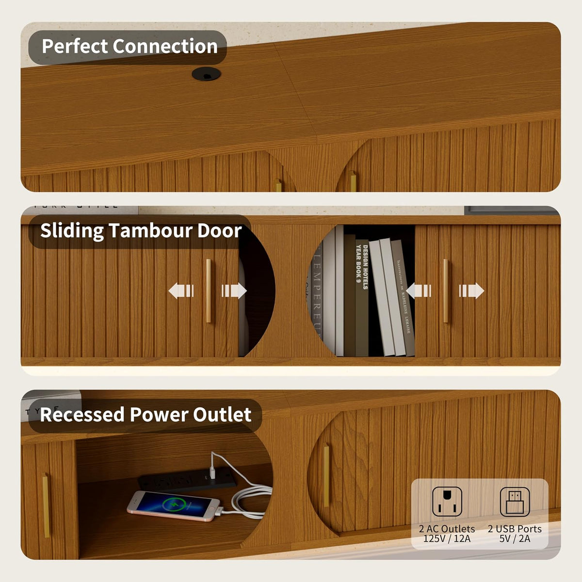 Yellow Oak Floating LED TV Console