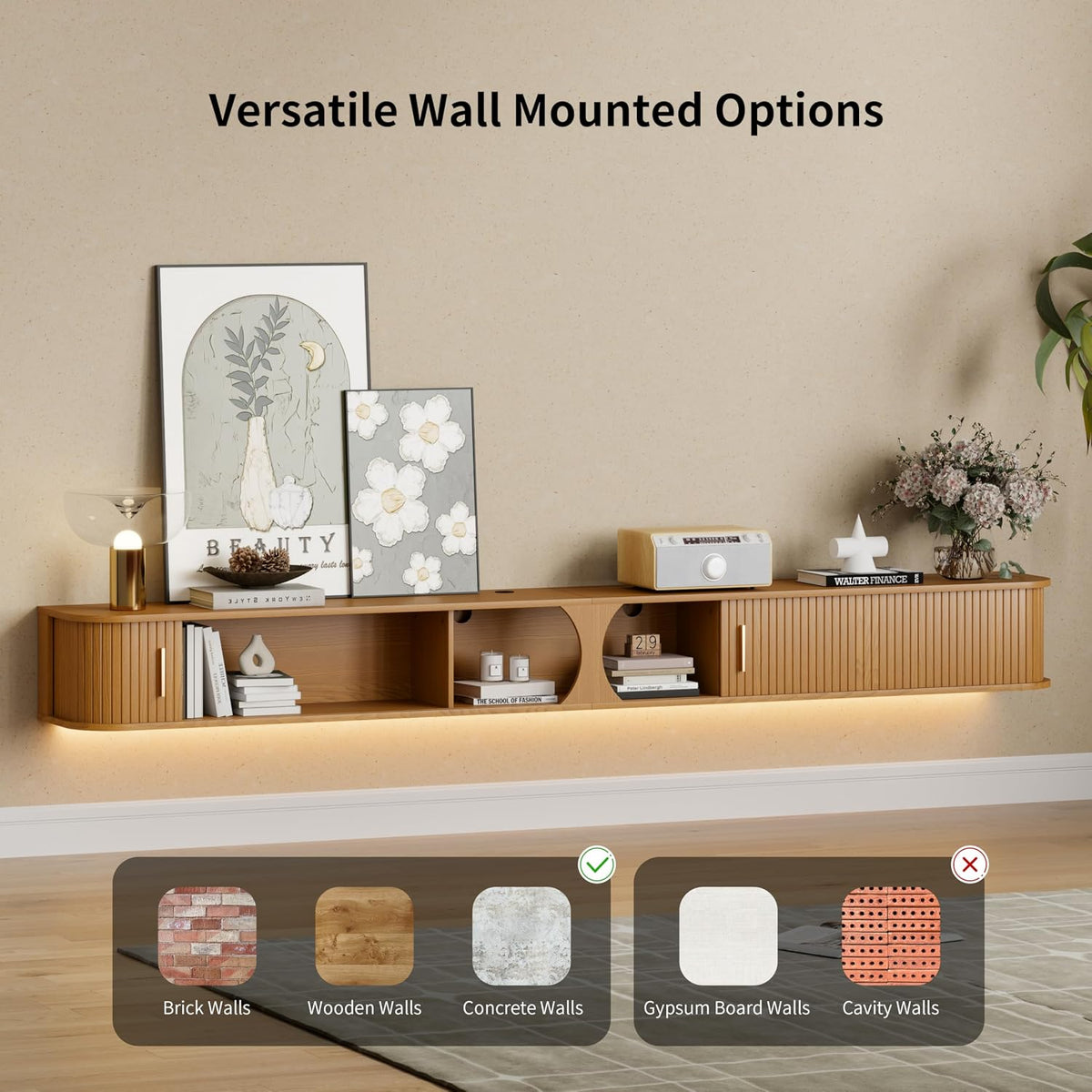 Yellow Oak Floating LED TV Console