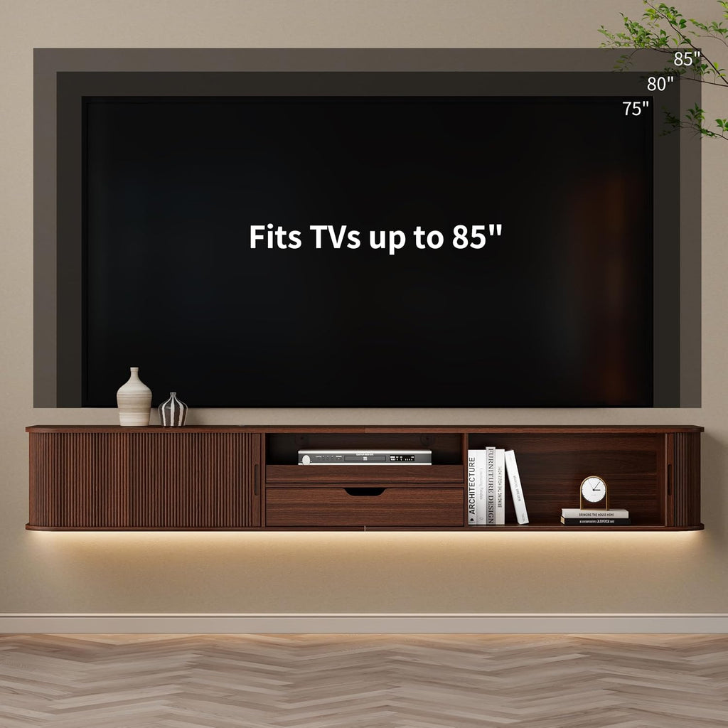 Walnut Floating Fluted TV Stand