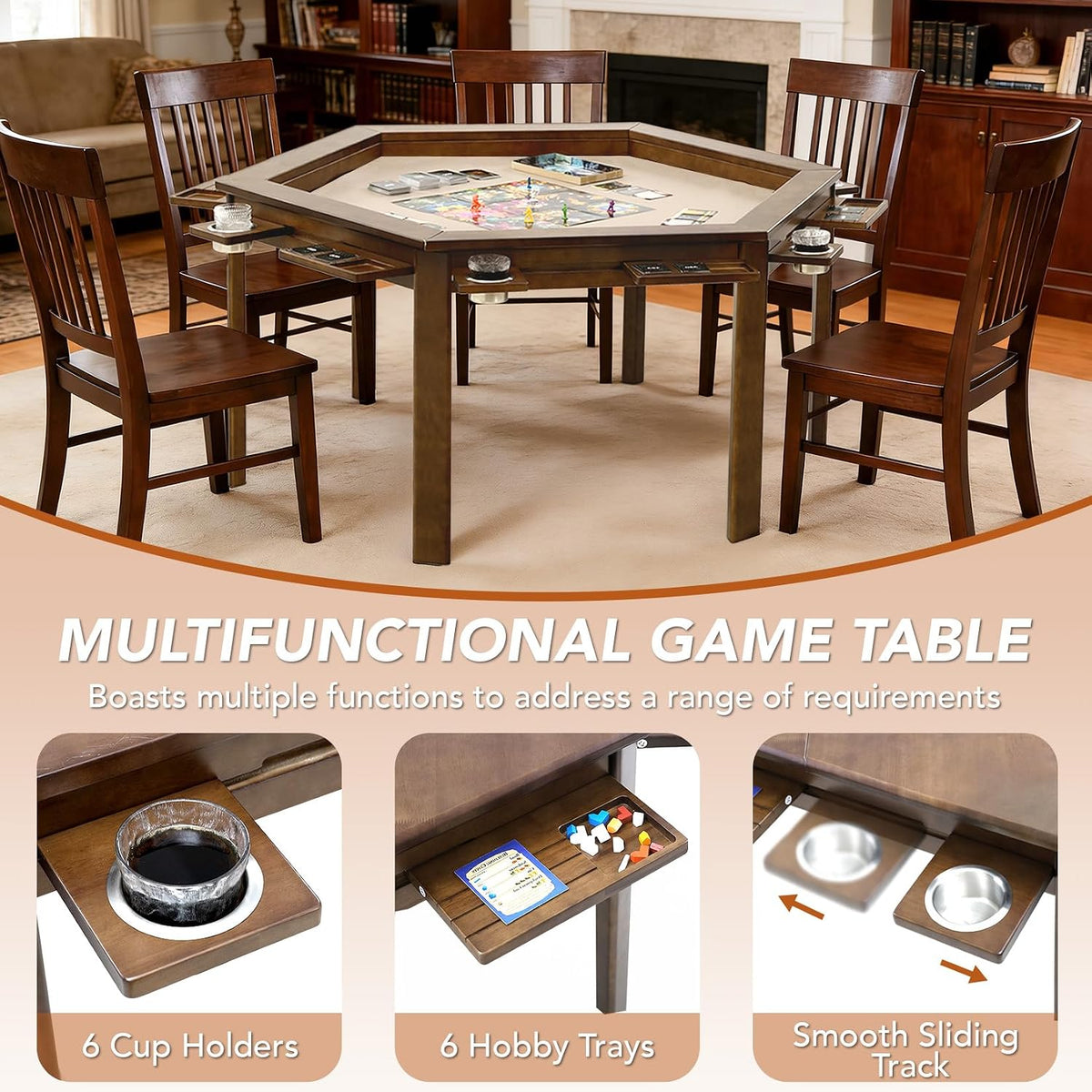 Hex Solid Wood Game Dining Table