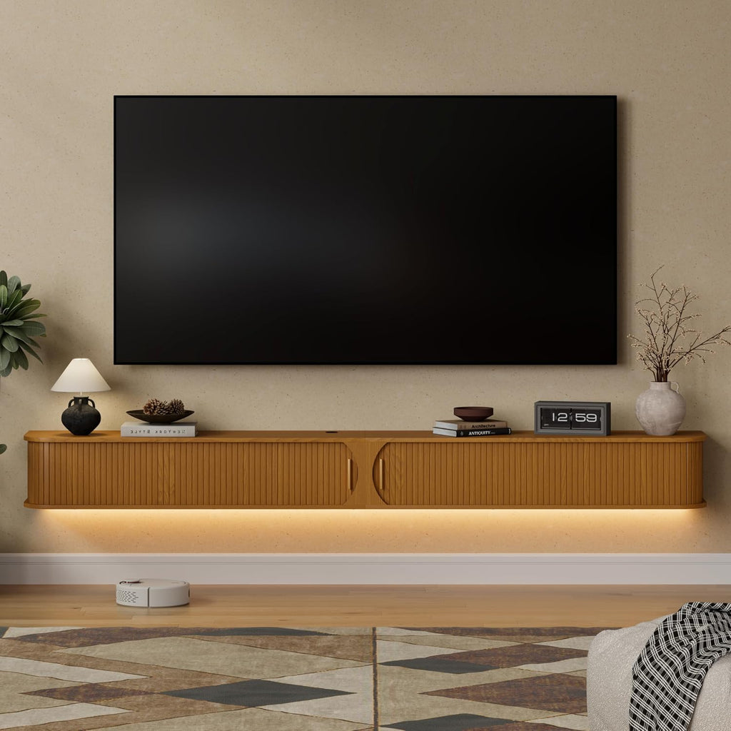 Yellow Oak Floating LED TV Console