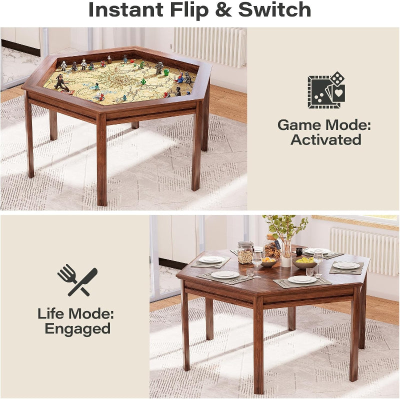 60" Walnut Hex Poker Game Table