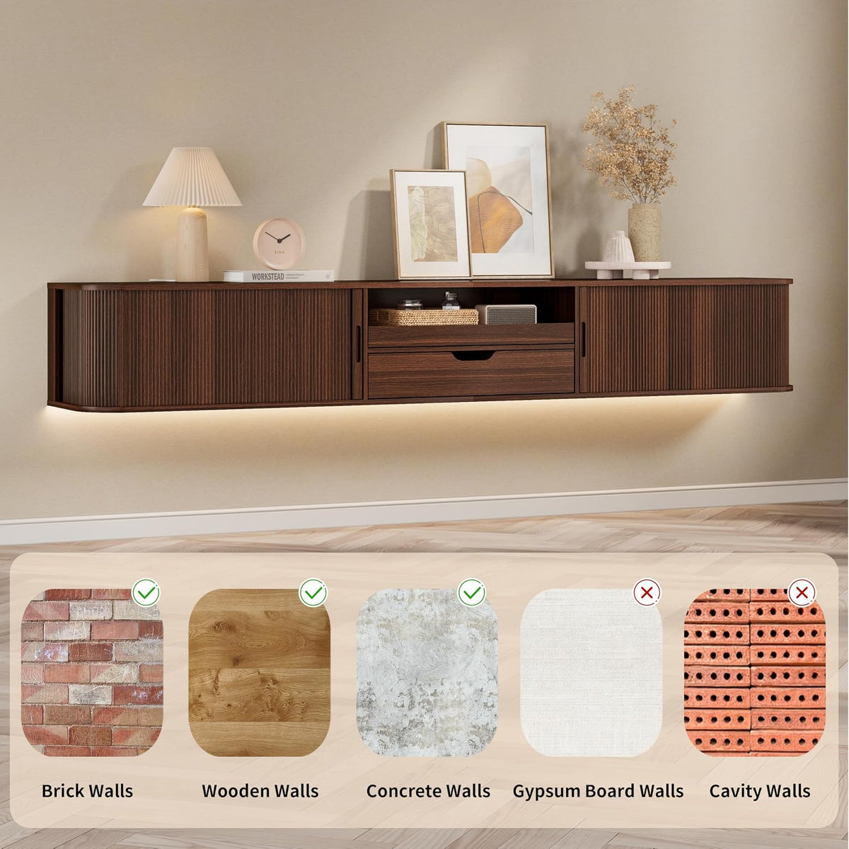 Walnut Floating Fluted TV Stand
