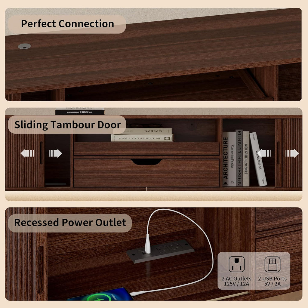 Walnut Floating Fluted TV Stand