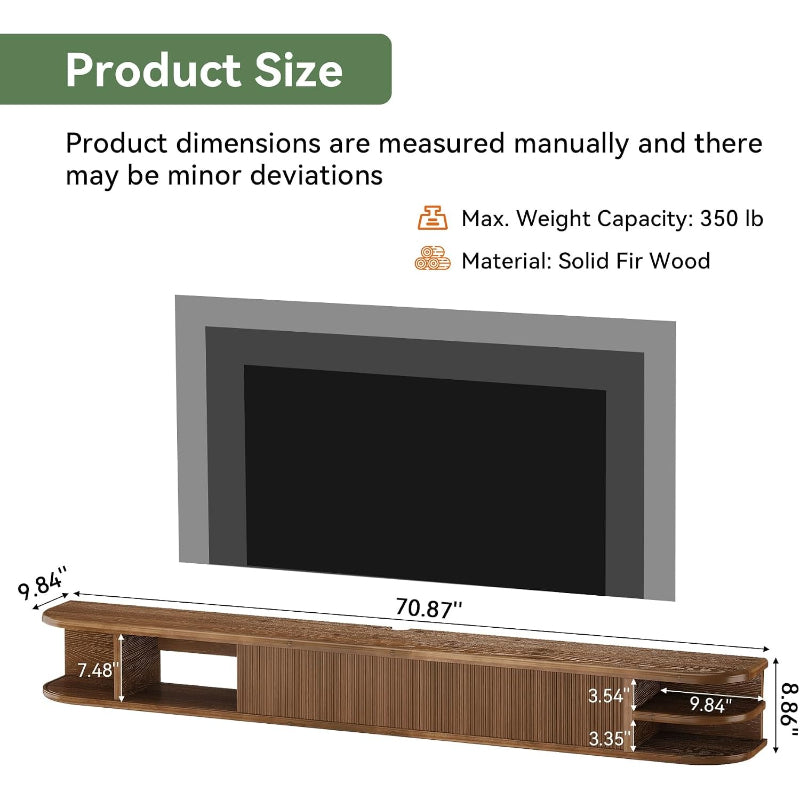 71" Solid Wood Floating TV Stand