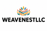WEAVENESTLLC logo with large black lettering and a colorful woven-nest motif on white